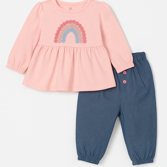 Rainbow Peplum Top & Chambray Pants Set