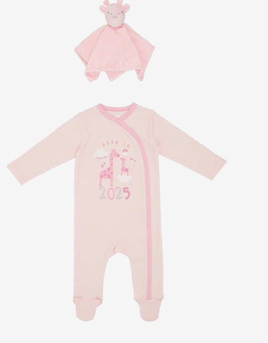 Born in 2025 – Baby Sleepsuit & Comforter Set (Pink)