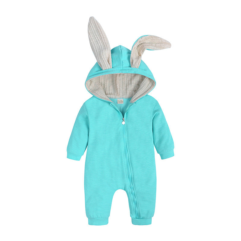 Baby Bunny Romper – Big-Eared Hooded Zip Onesie