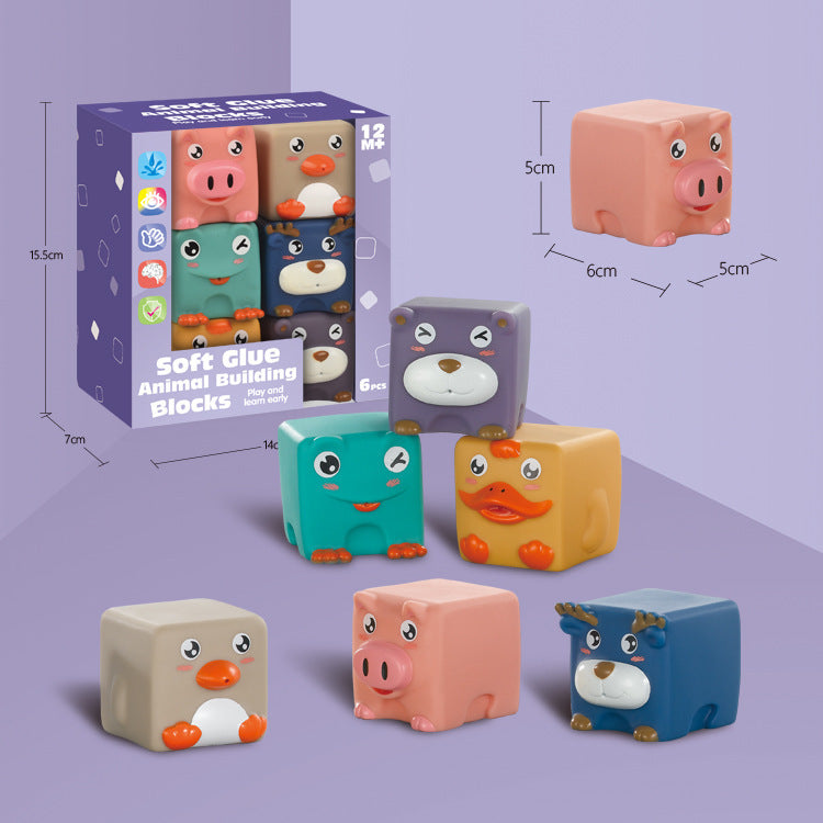 Soft Rubber Animal Building Blocks – Early Learning Puzzle Toy for Babies & Toddlers