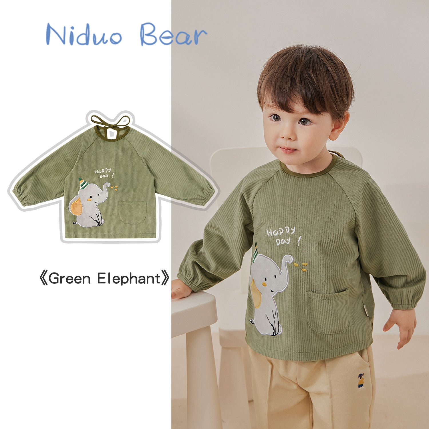 Niduo Bear Baby Waterproof Corduroy Apron – Anti-Dirty Winter Cover for Boys & Girls