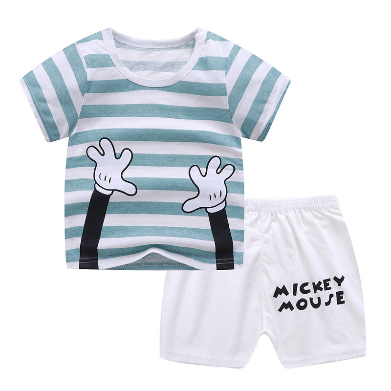 Cartoon Baby Summer Outfit – Unisex T-shirt & Shorts Set for Boys & Girls