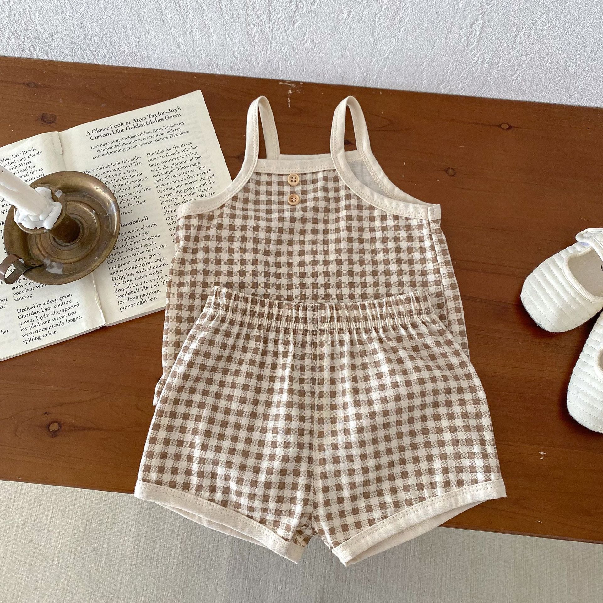 Baby Girl Plaid Two-Piece Summer Set – Korean Style (0–3 Years)