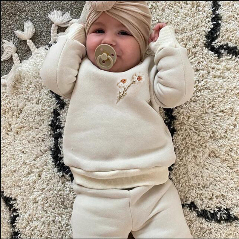 Chrysanthemum Plush Hoodie Set – Autumn & Winter Outfit for Boys and Girls