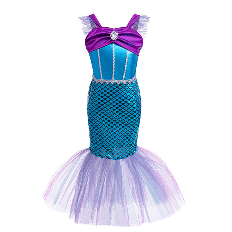 Elsa-Inspired Gradient Princess Dress – Layered Tulle Cake Dress with Bubble Sleeves