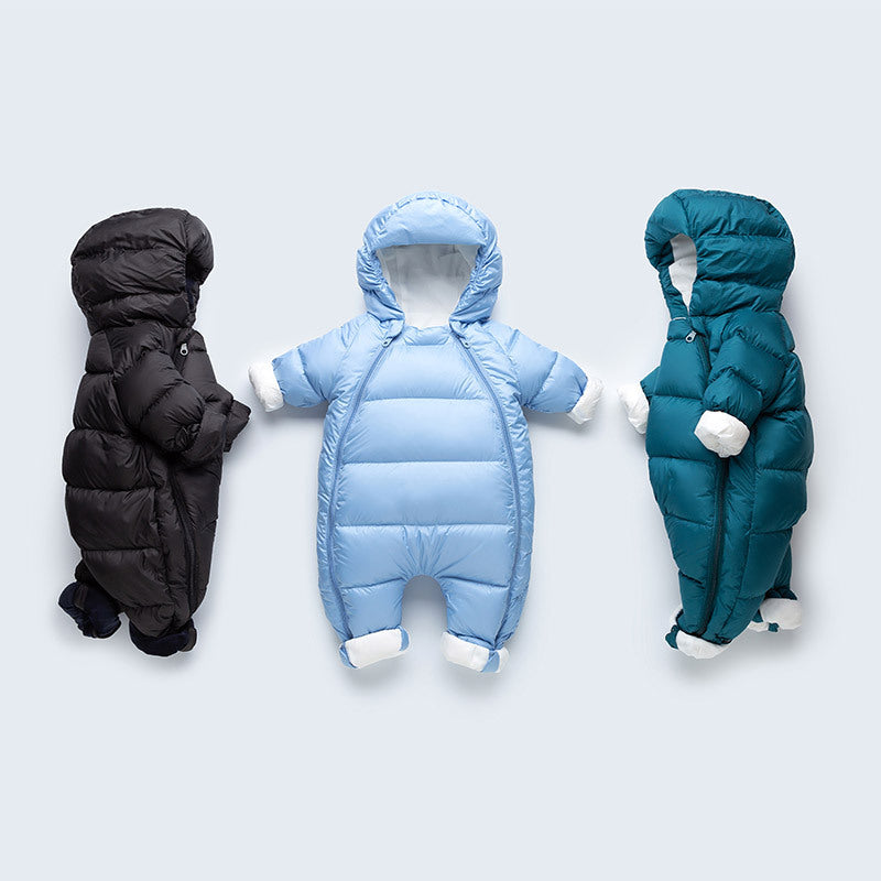 Baby Down Jumpsuit with Hoodie – Thick Wool-Lined Outdoor Romper (Unisex)