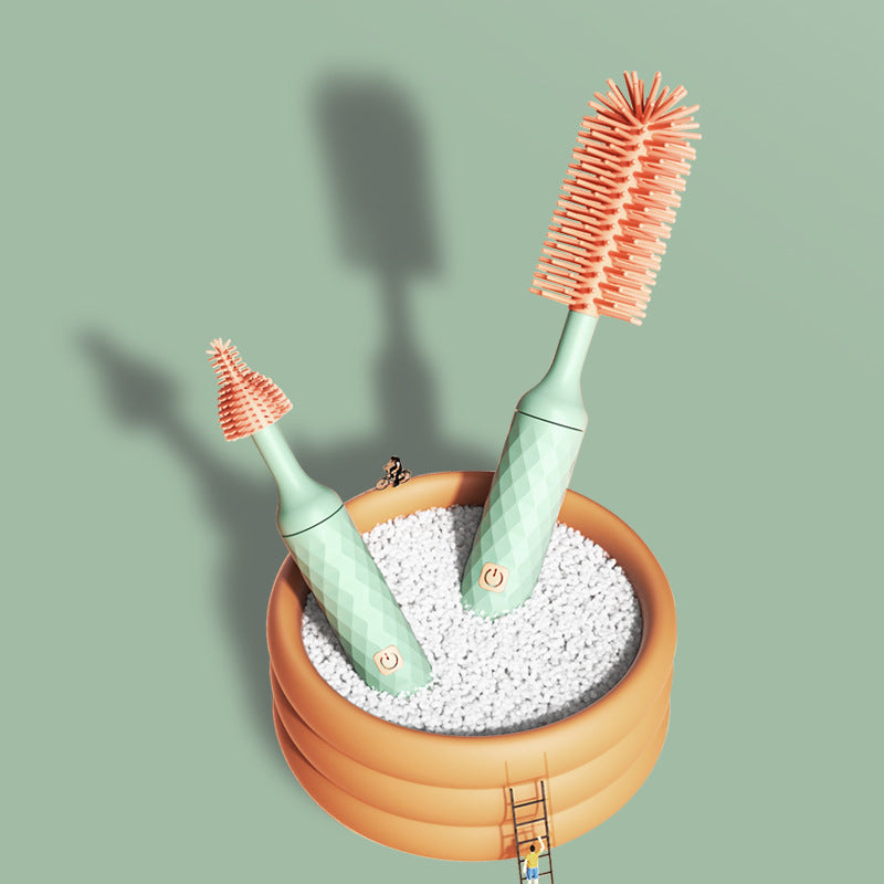 Electric Baby Bottle Cleaning Brush Set – 360° Rotating Brush with Nipple & Cup Attachments
