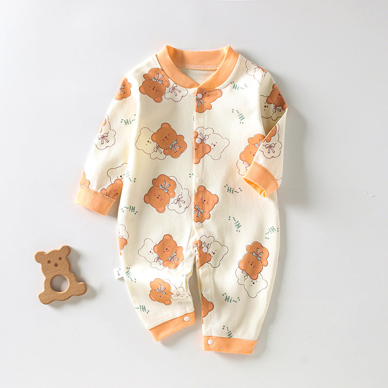 Newborn Long-Sleeved Cotton Onesie – Printed Crawling Outfit for Spring & Autumn