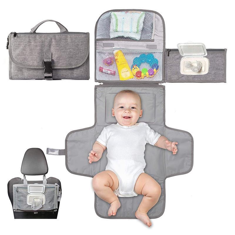 Portable Diaper Changing Pad – Waterproof Travel Changing Kit with Smart Wipes Pocket