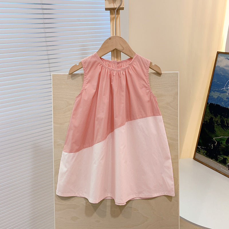 Color Block Sleeveless Dress – Lightweight Loose-Fit Summer Dress for Girls