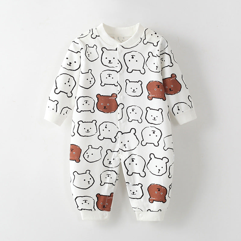 Newborn Long-Sleeved Cotton Onesie – Printed Crawling Outfit for Spring & Autumn