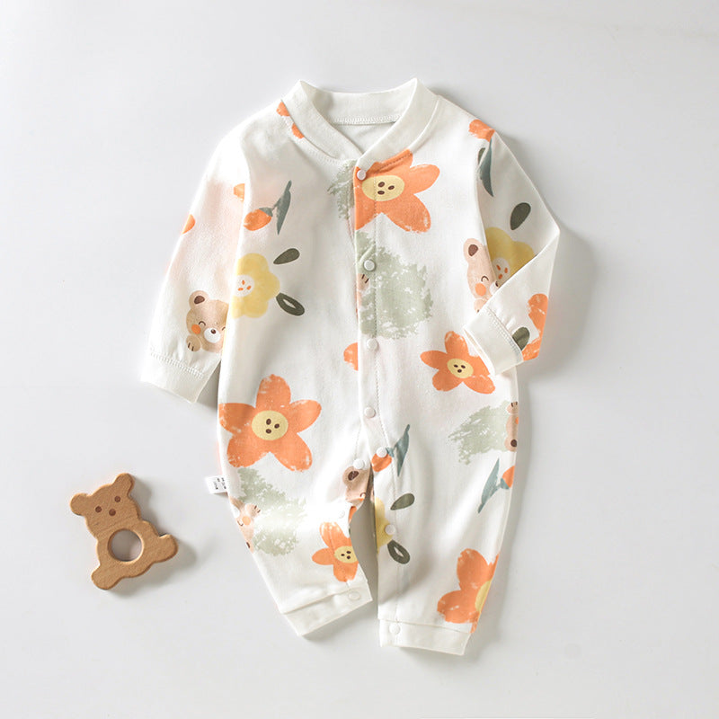 Newborn Long-Sleeved Cotton Onesie – Printed Crawling Outfit for Spring & Autumn