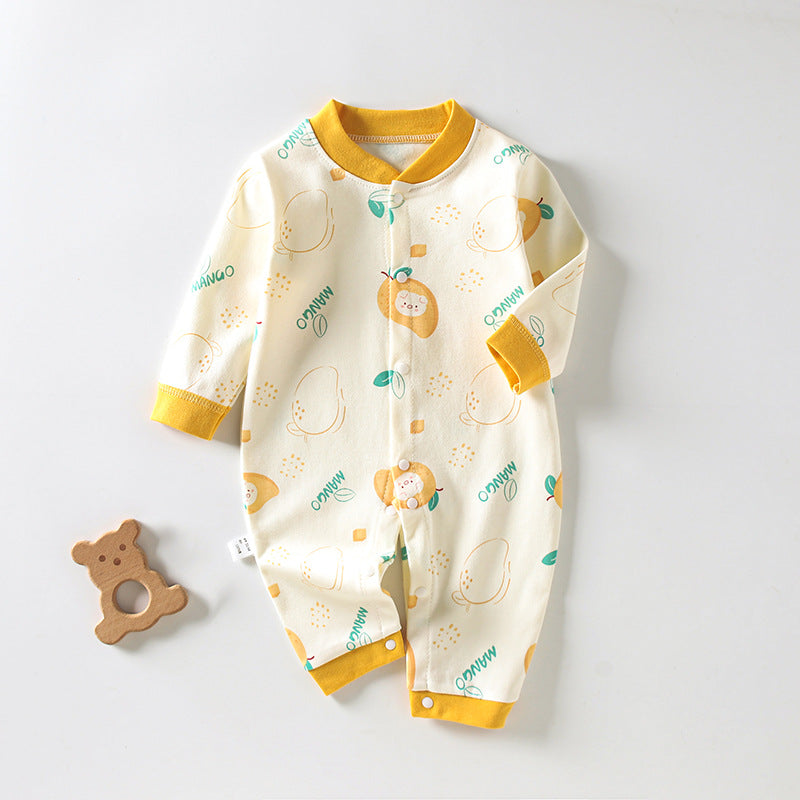 Newborn Long-Sleeved Cotton Onesie – Printed Crawling Outfit for Spring & Autumn