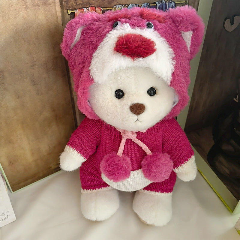 Handmade Jointed Bear Plush Doll – 30cm Soft Toy with Baby Clothes (Medium Size)