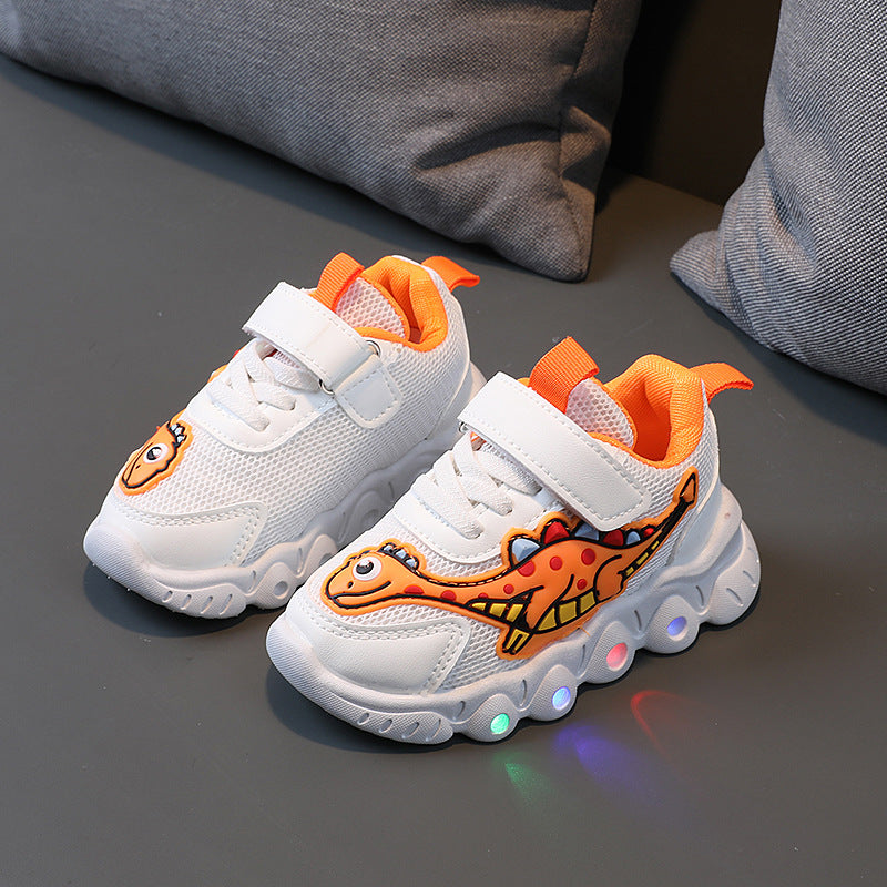 Dinosaur LED Sports Shoes for Kids – Breathable Mesh & Easy Slip-On