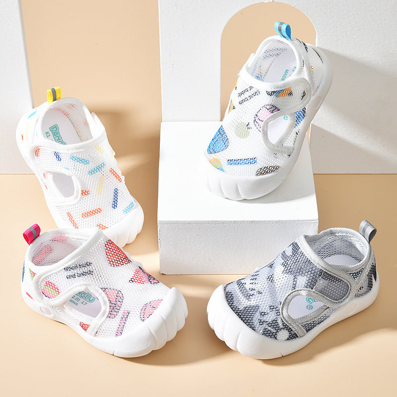 Summer Baby Mesh Walking Shoes – Lightweight Anti-Slip Cartoon Shoes for 0–3 Years Old