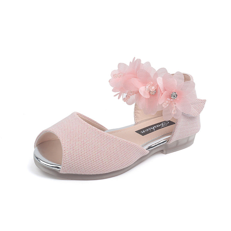Girls’ Rhinestone Flower Sandals – Soft Sole Princess Shoes for Summer & Dance