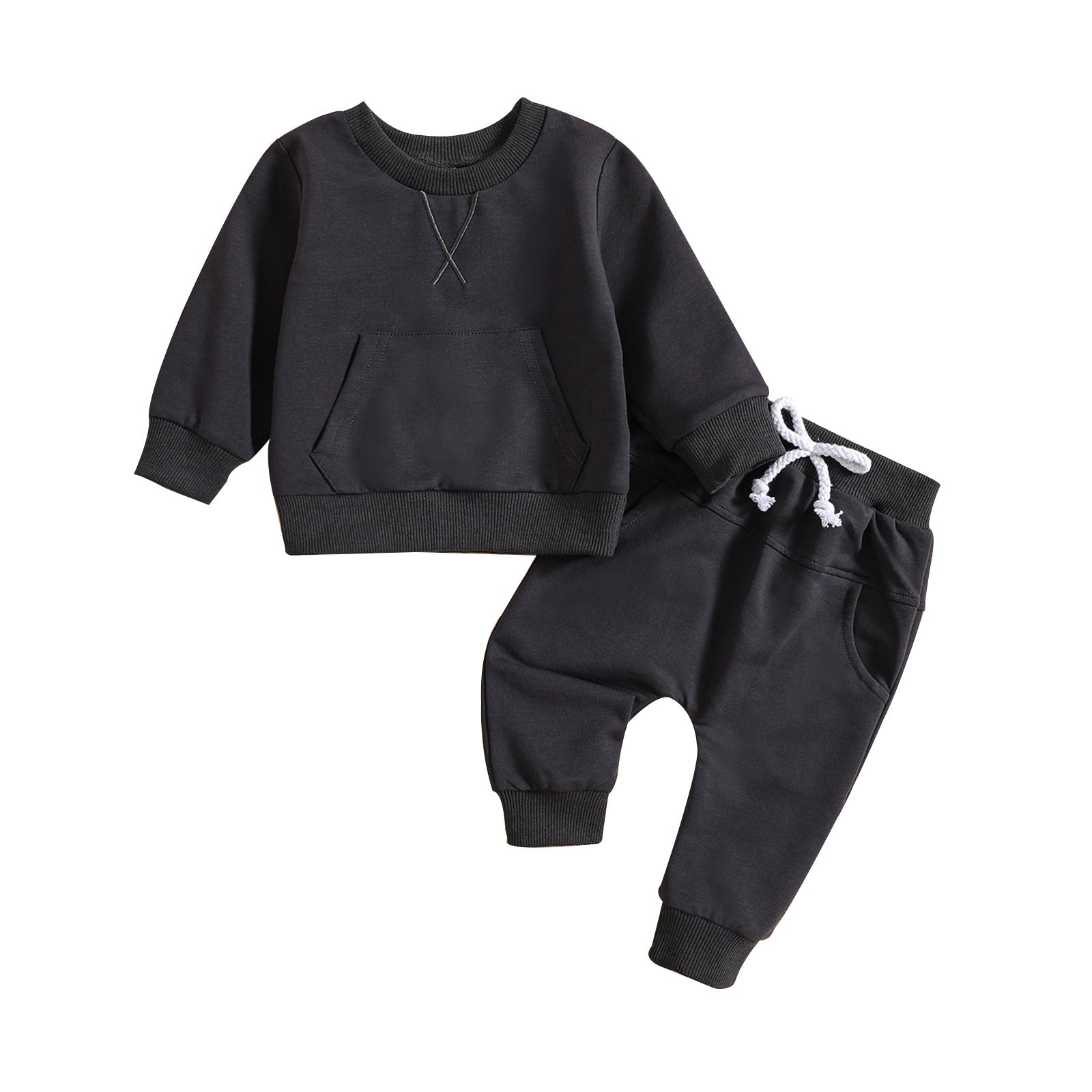 Children’s Solid Color Hoodie & Pants Set – Embroidered Letter Two-Piece Outfit for Boys & Girls