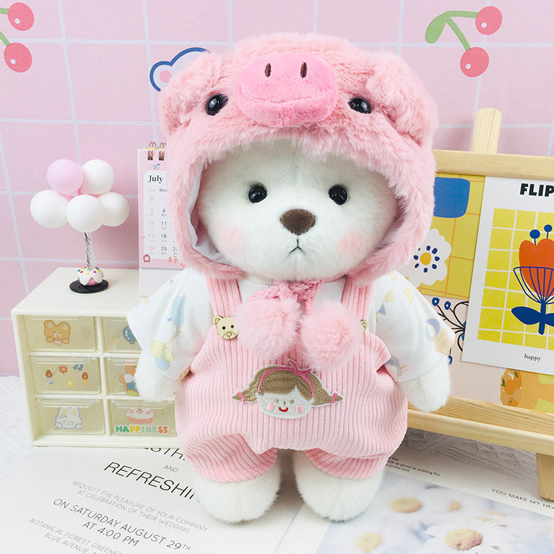Handmade Jointed Bear Plush Doll – 30cm Soft Toy with Baby Clothes (Medium Size)