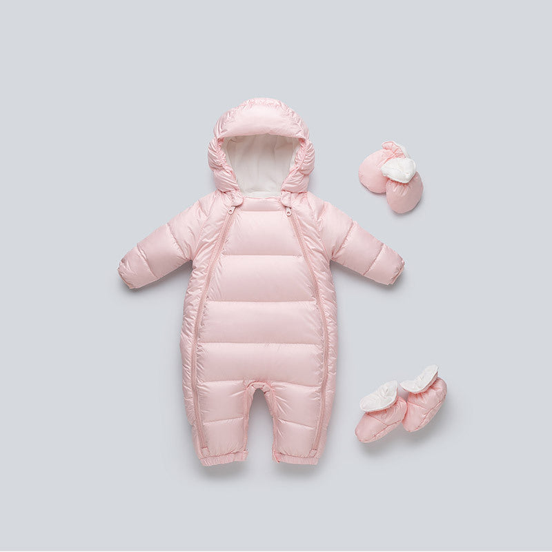 Baby Down Jumpsuit with Hoodie – Thick Wool-Lined Outdoor Romper (Unisex)