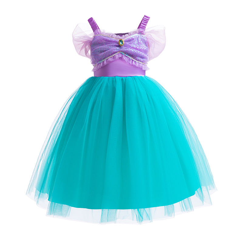Elsa-Inspired Gradient Princess Dress – Layered Tulle Cake Dress with Bubble Sleeves