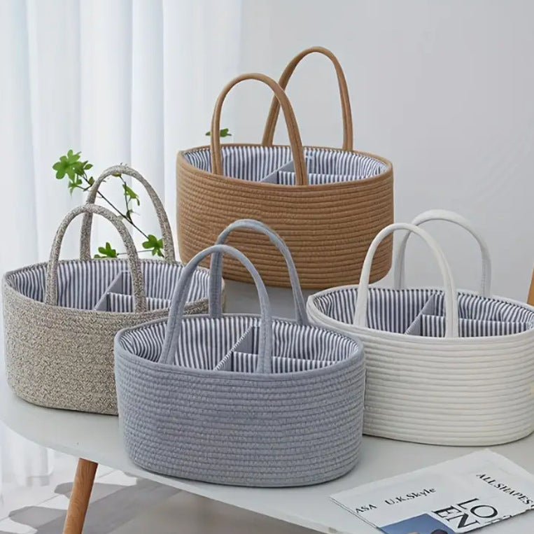 Multifunctional Cotton Rope Diaper Caddy – Portable Baby Organizer Basket