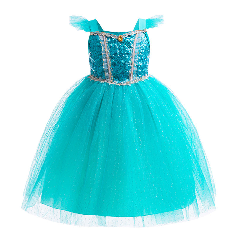 Elsa-Inspired Gradient Princess Dress – Layered Tulle Cake Dress with Bubble Sleeves