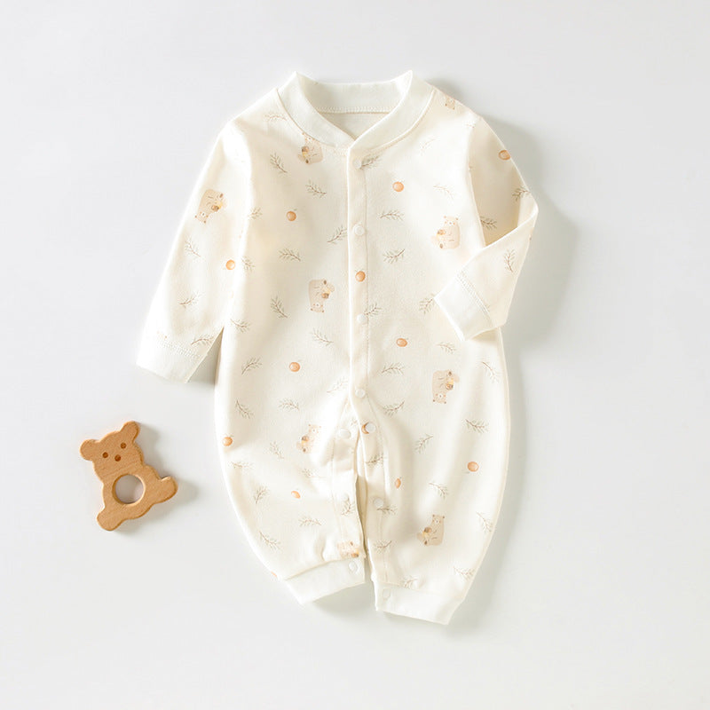 Newborn Long-Sleeved Cotton Onesie – Printed Crawling Outfit for Spring & Autumn