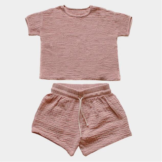 Summer Girls’ Cotton Shorts Set – 2-Piece Outfit (Top + Shorts)