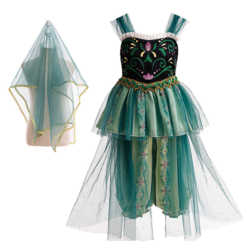 Elsa-Inspired Gradient Princess Dress – Layered Tulle Cake Dress with Bubble Sleeves