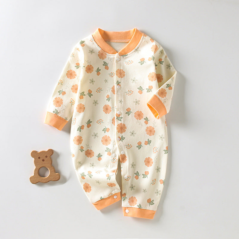 Newborn Long-Sleeved Cotton Onesie – Printed Crawling Outfit for Spring & Autumn