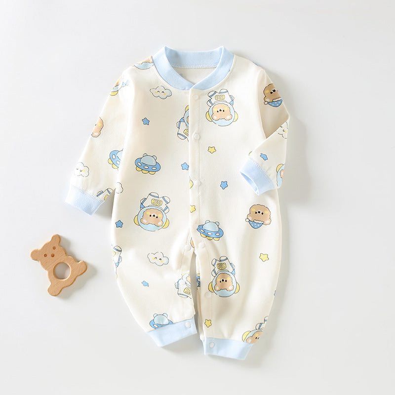 Newborn Long-Sleeved Cotton Onesie – Printed Crawling Outfit for Spring & Autumn