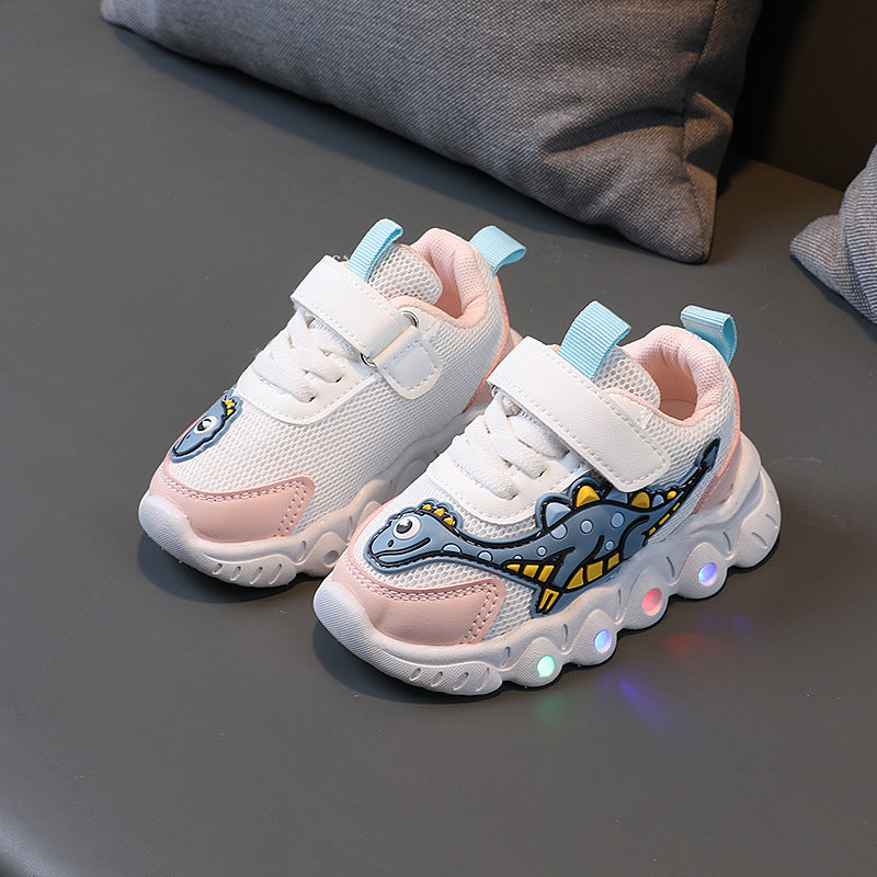 Dinosaur LED Sports Shoes for Kids – Breathable Mesh & Easy Slip-On