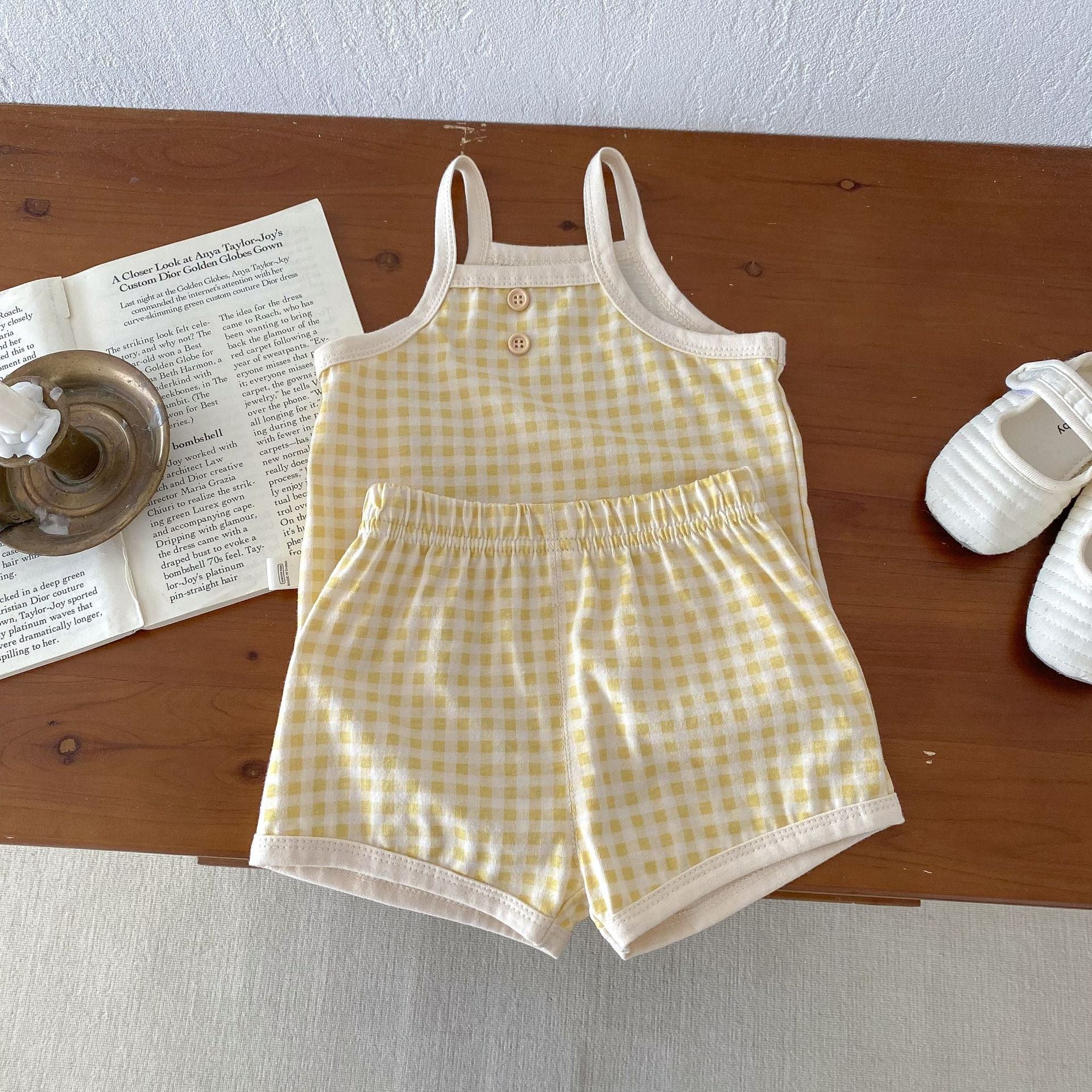 Baby Girl Plaid Two-Piece Summer Set – Korean Style (0–3 Years)