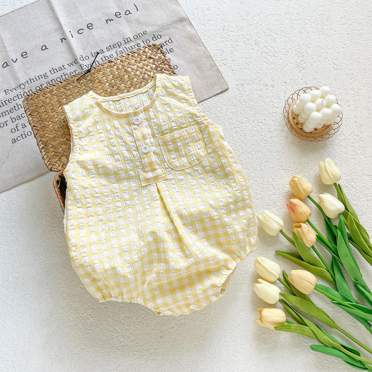Sleeveless Plaid Baby Romper – Wrap Triangle Jumpsuit