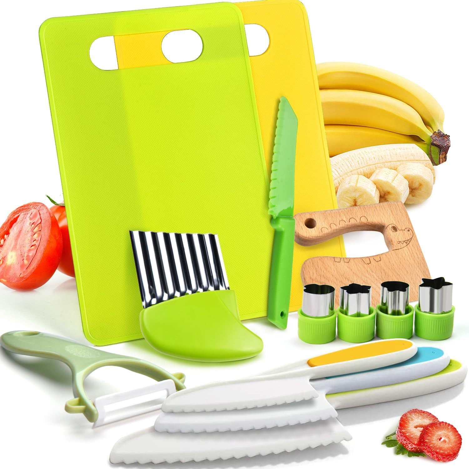 Children’s Safe Knife Set – Plastic Serrated Fruit Knife & Cutting Board for Kids