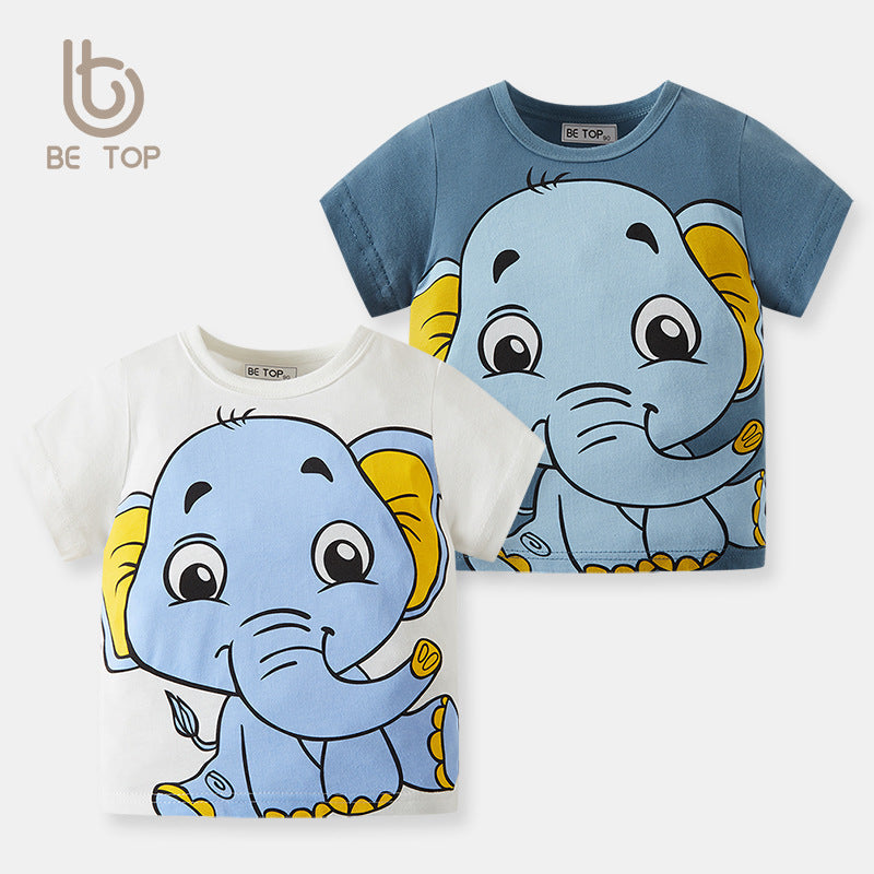 Cartoon Elephant Cotton T-shirt – Boys’ Short Sleeve Summer Shirt