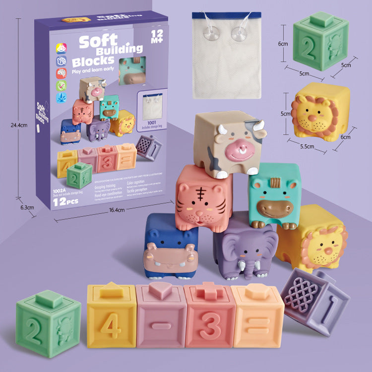 Soft Rubber Animal Building Blocks – Early Learning Puzzle Toy for Babies & Toddlers