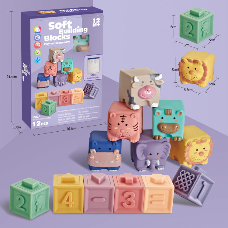 Soft Rubber Animal Building Blocks – Early Learning Puzzle Toy for Babies & Toddlers