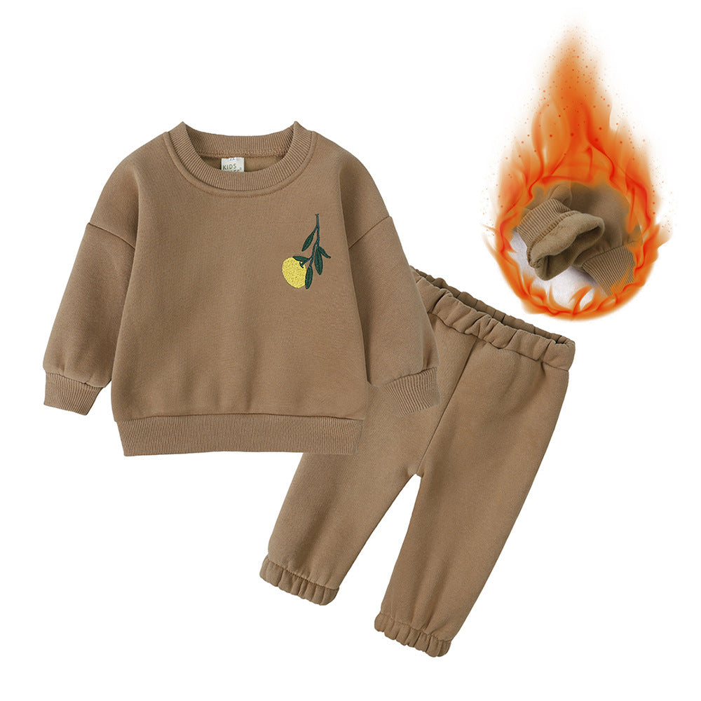 Chrysanthemum Plush Hoodie Set – Autumn & Winter Outfit for Boys and Girls