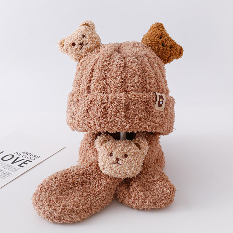 Bear Knit Winter Hat – Warm Windproof Beanie with Neck & Ear Protection