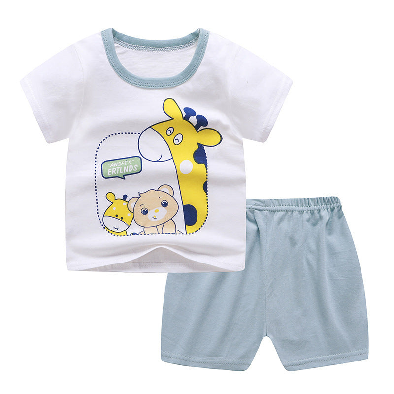 Cartoon Baby Summer Outfit – Unisex T-shirt & Shorts Set for Boys & Girls