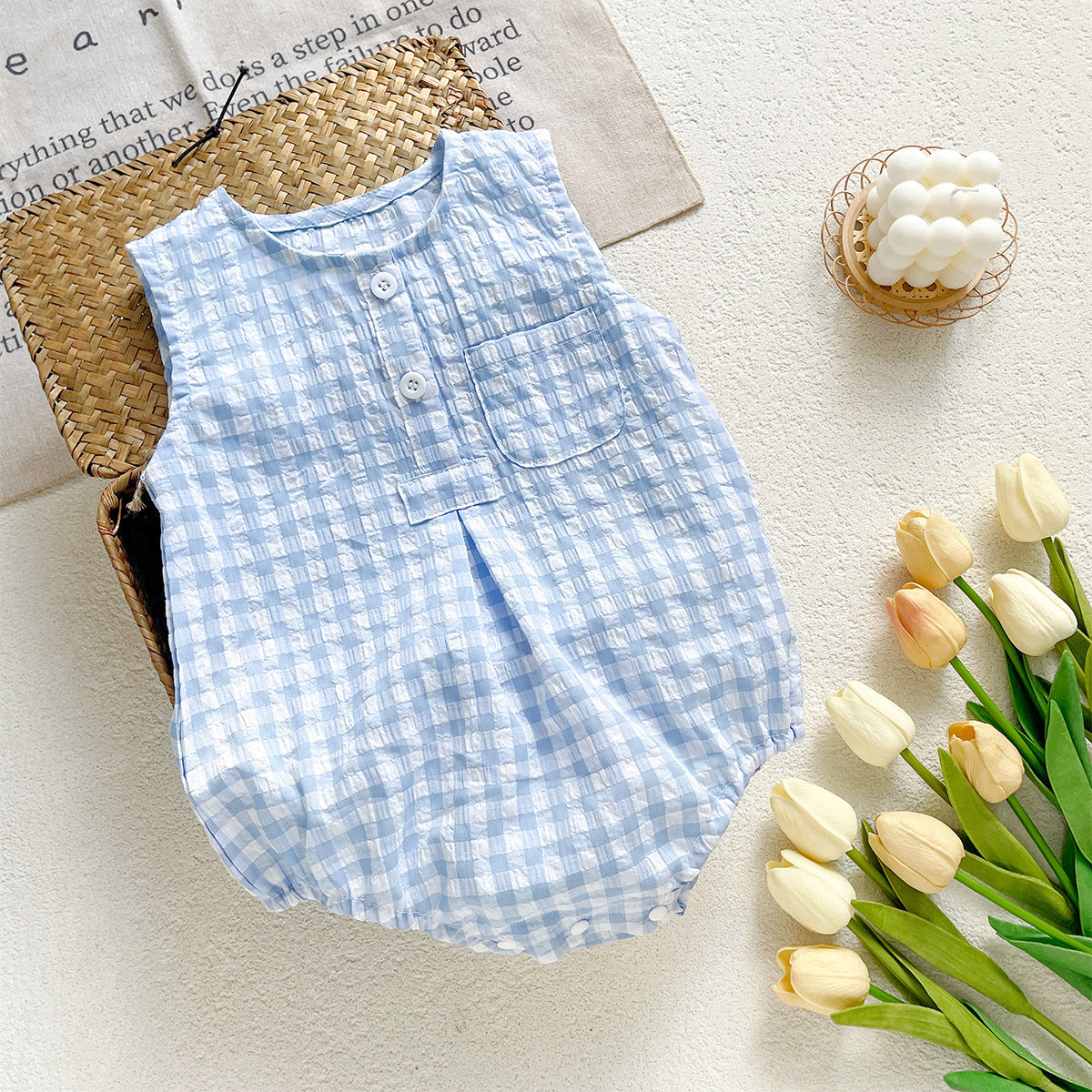 Sleeveless Plaid Baby Romper – Wrap Triangle Jumpsuit