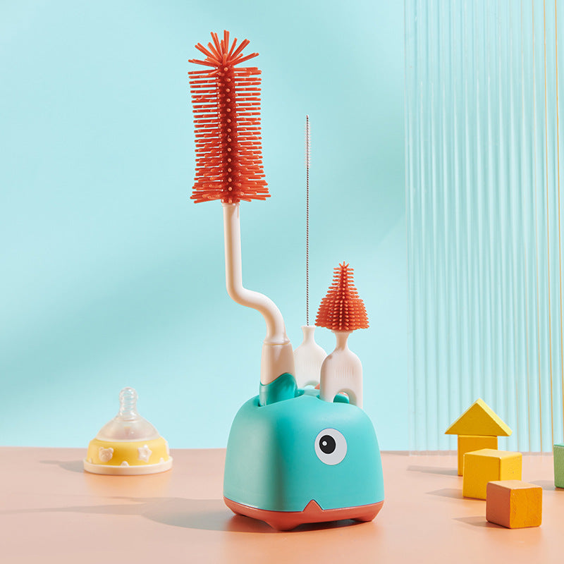 Silicone Baby Bottle Brush Set – With Straw & Pacifier Brushes + Storage Base