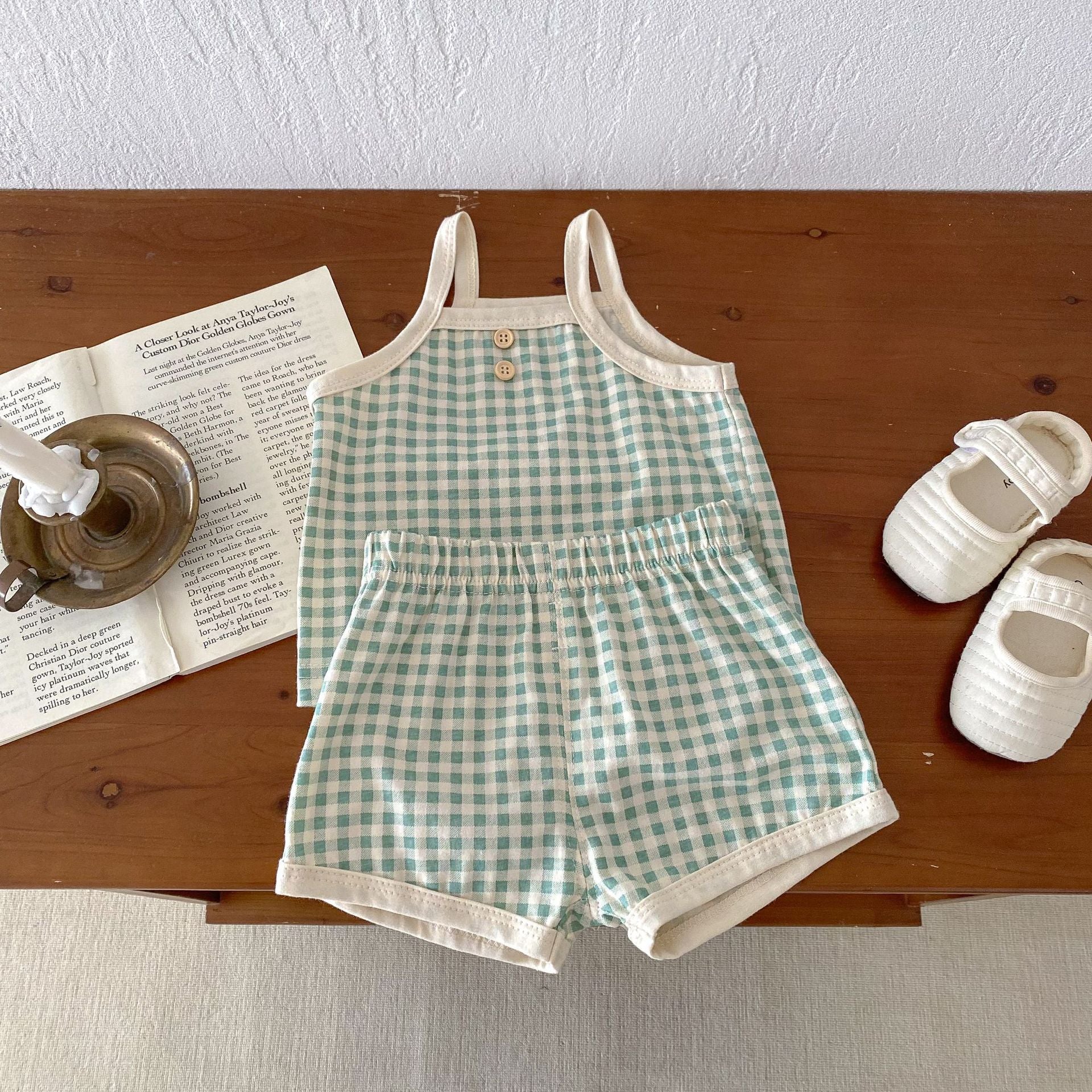 Baby Girl Plaid Two-Piece Summer Set – Korean Style (0–3 Years)