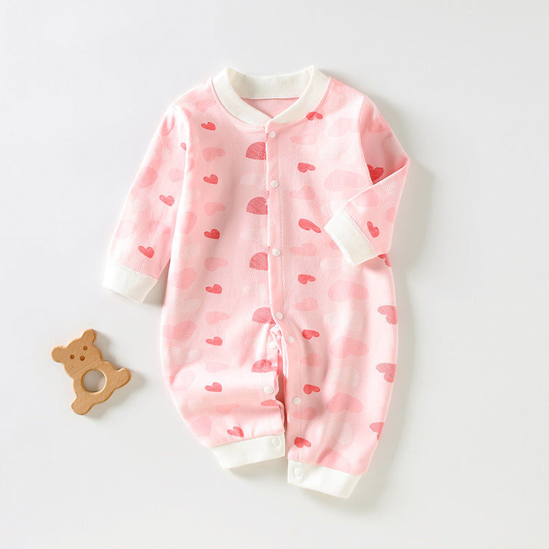 Newborn Long-Sleeved Cotton Onesie – Printed Crawling Outfit for Spring & Autumn