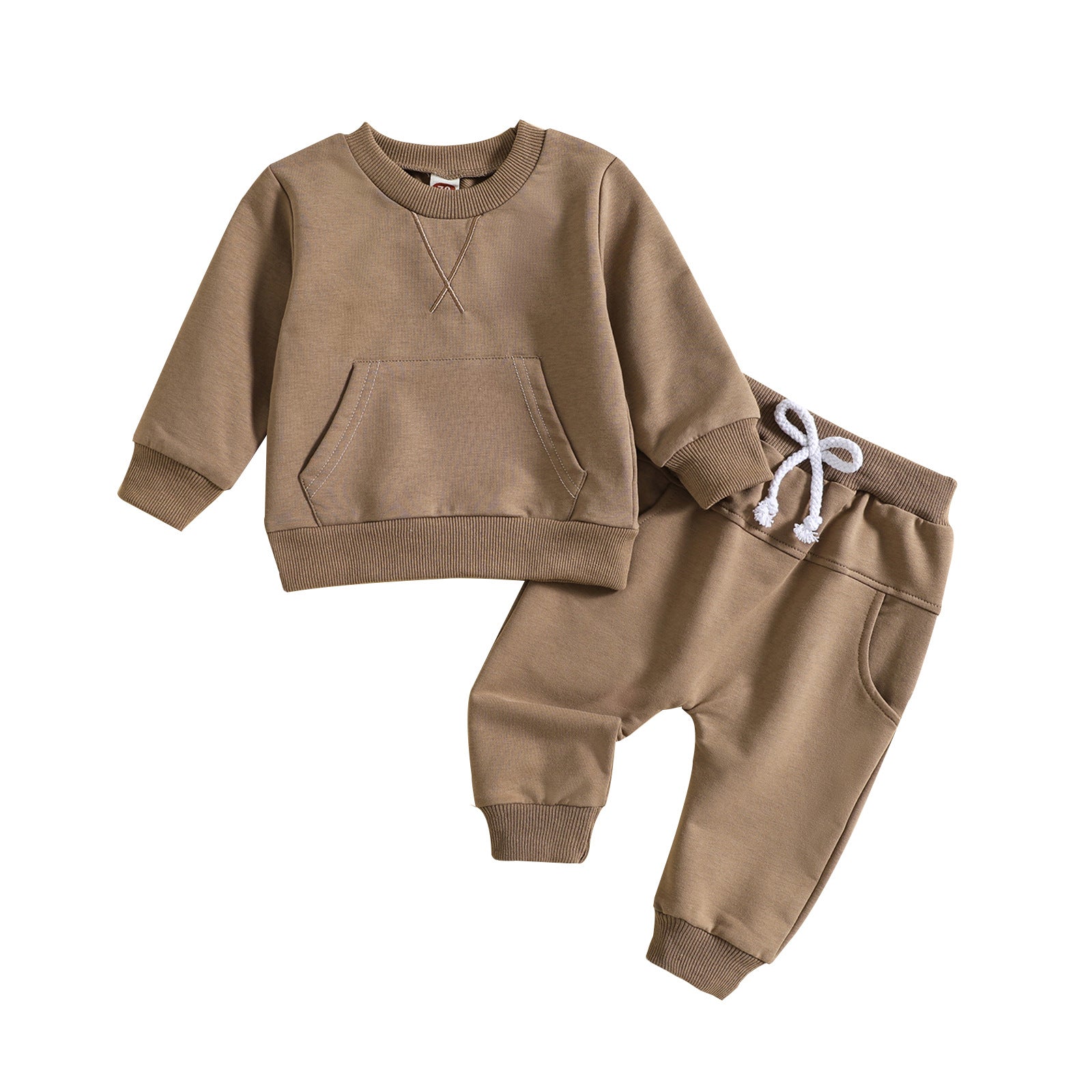 Children’s Solid Color Hoodie & Pants Set – Embroidered Letter Two-Piece Outfit for Boys & Girls