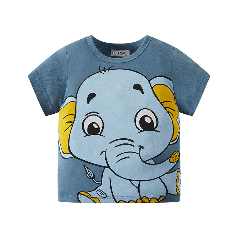 Cartoon Elephant Cotton T-shirt – Boys’ Short Sleeve Summer Shirt