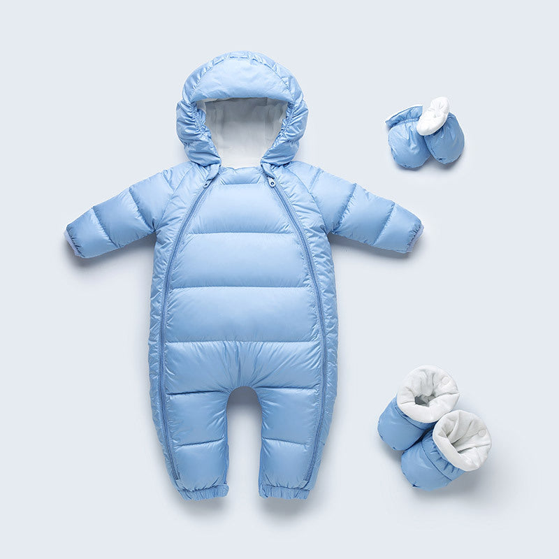 Baby Down Jumpsuit with Hoodie – Thick Wool-Lined Outdoor Romper (Unisex)