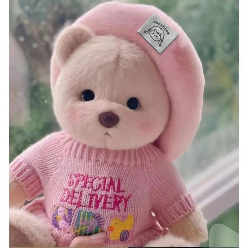 Handmade Jointed Bear Plush Doll – 30cm Soft Toy with Baby Clothes (Medium Size)